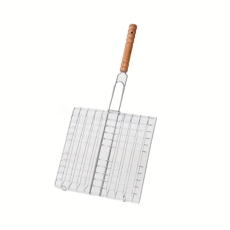 Grille barbecue pliable avec manche – Panier de cuisson en acier inoxydable pour viande, poisson et légumes