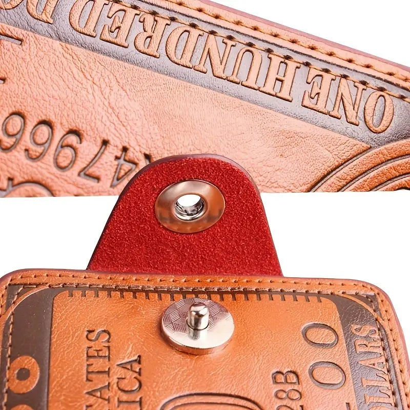 Portefeuille homme vintage – Cuir gravé billet 100$, design unique et élégant