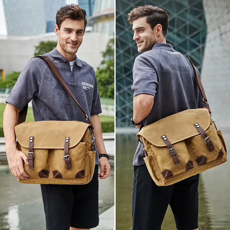 Sac bandoulière homme vintage – Style rétro en toile et cuir, idéal pour le quotidien