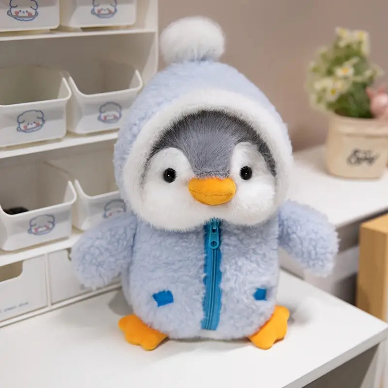 Peluche pingouin en manteau à capuche – Doudou doux et câlin pour enfants