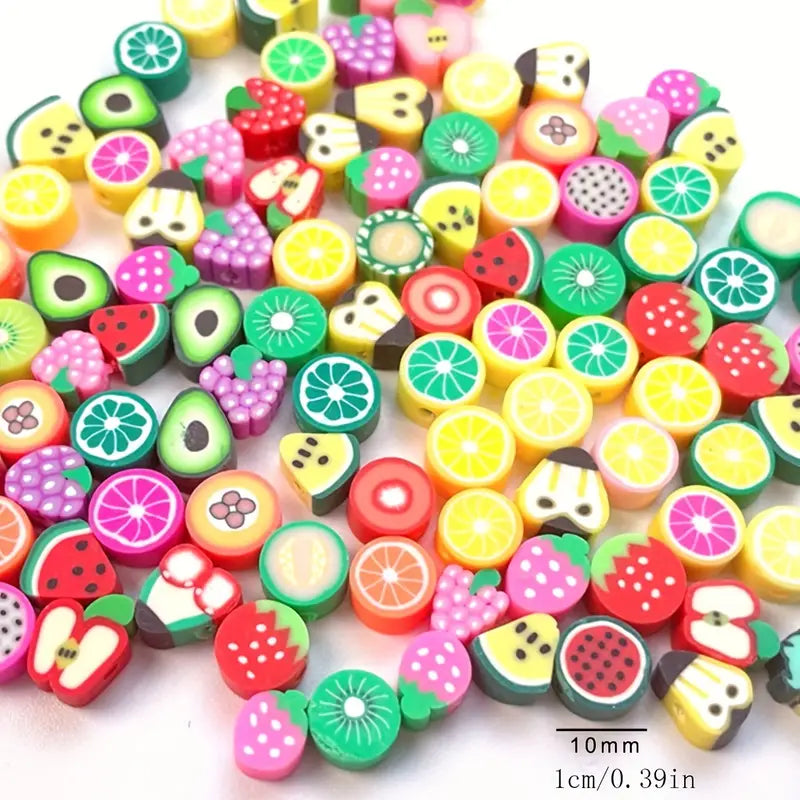 Perles Fimo Fruits Colorés – Lot de Perles Fantaisie pour Bijoux DIY, Bracelets et Colliers Lud
