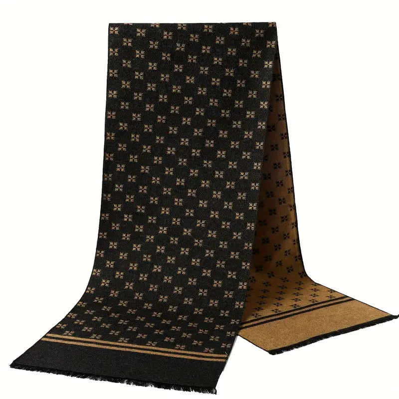Écharpe homme noire élégante – Foulard chaud à motifs discrets et franges pour hiver