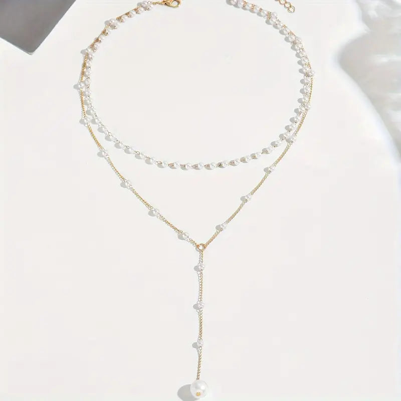 Collier femme perles blanches élégantes – Bijou raffiné à double rang doré