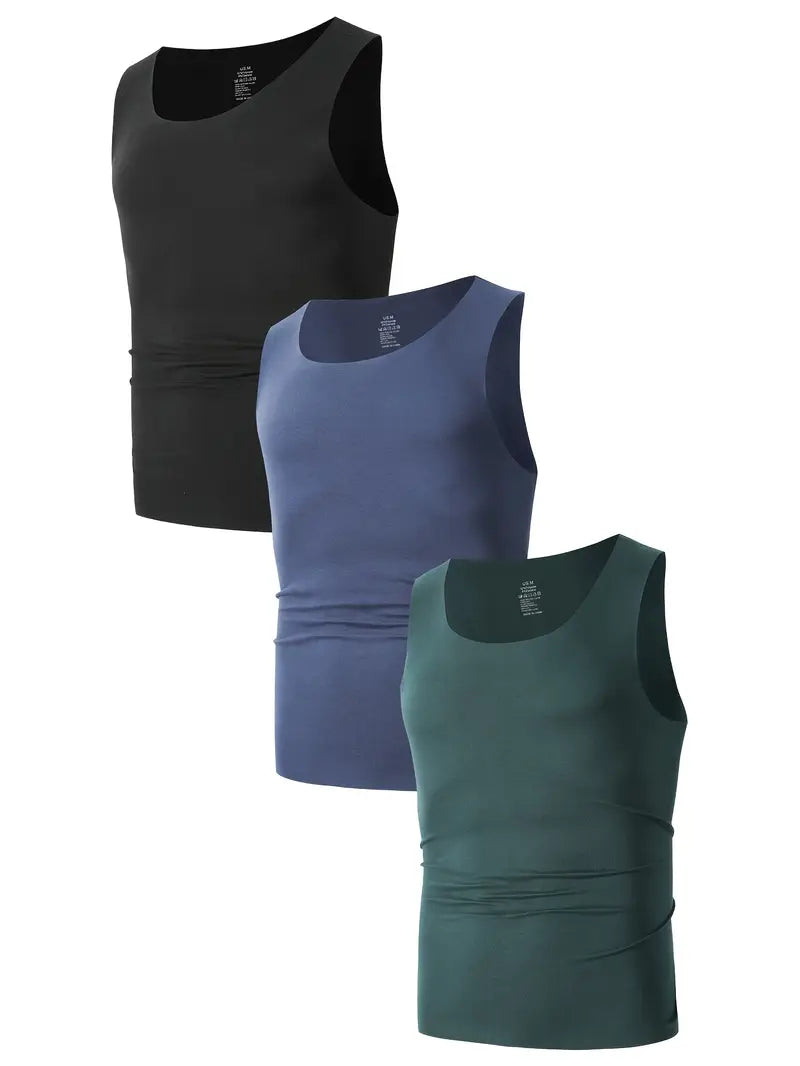 Débardeur thermique homme – Lot de 3 (noir, bleu, vert) – Sous-vêtements chauds respirants pour l’hiver