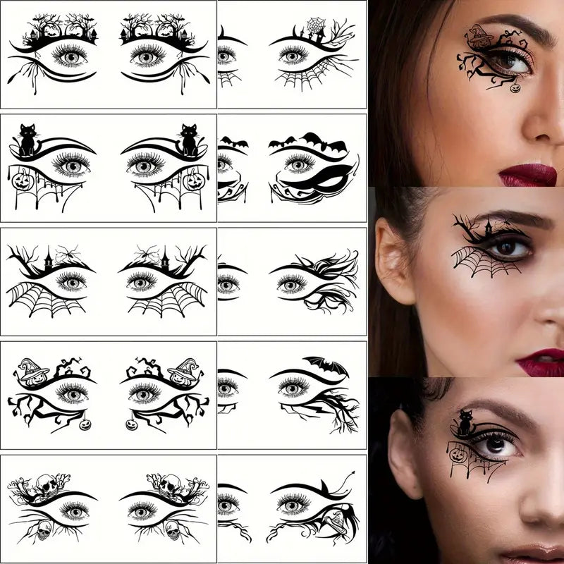 Tatouages Éphémères Halloween pour Yeux – Stickers Maquillage Artistique pour Déguisement et Fête