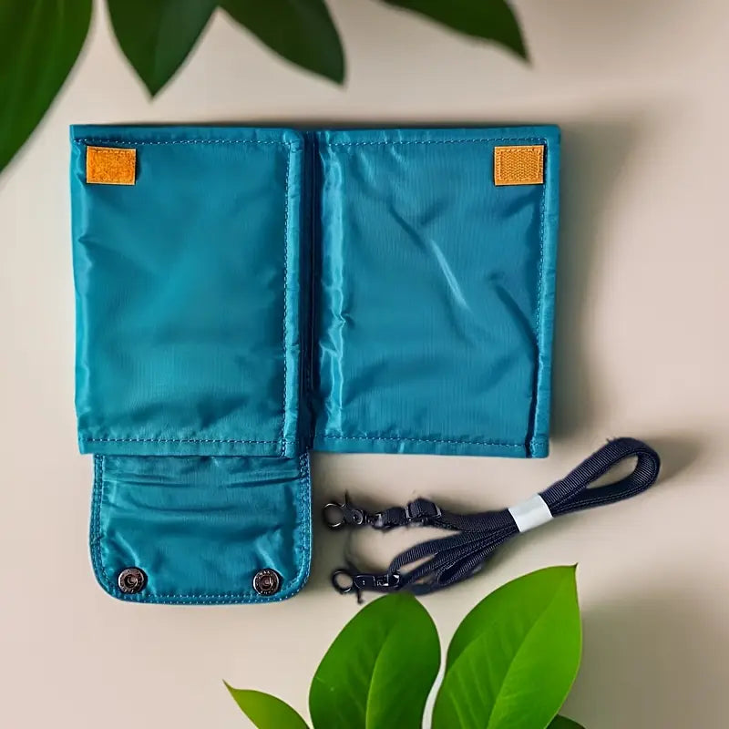 Pochette de voyage imperméable bleu turquoise Protège-passeport avec cordon amovible et fermeture à pression