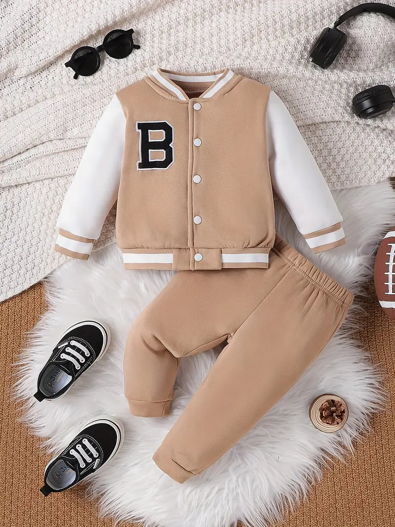 Ensemble bébé garçon veste teddy et pantalon – look sport chic confortable