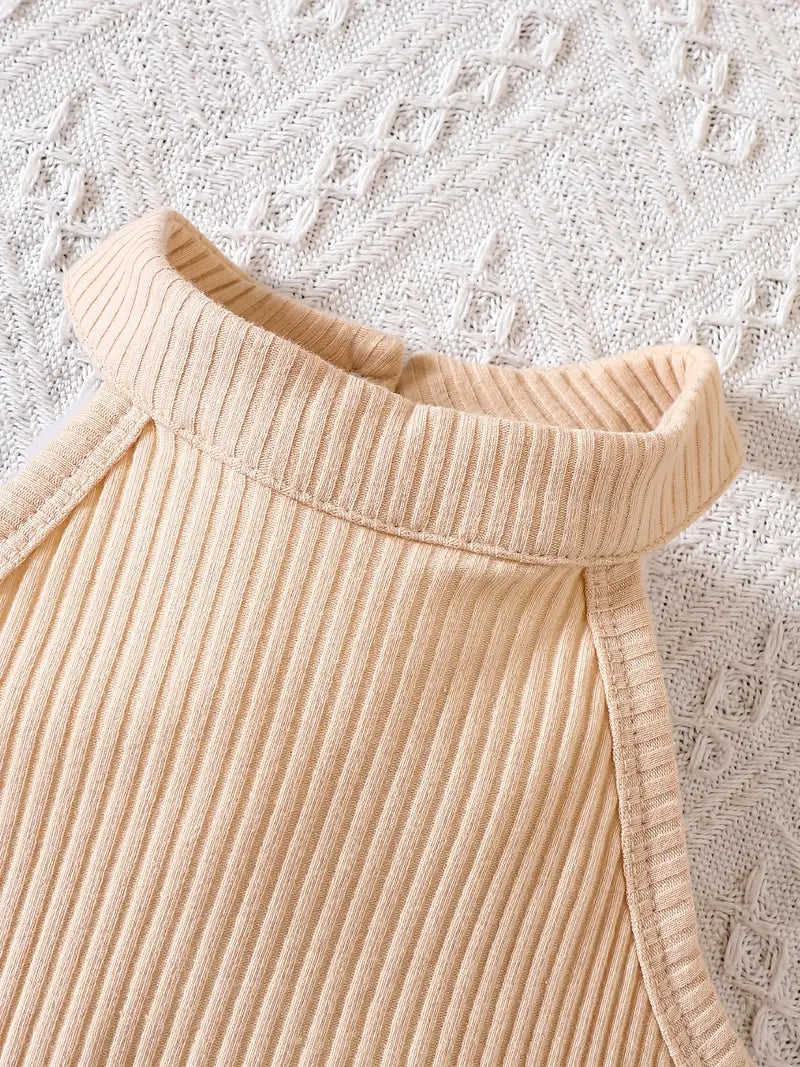 Haut bébé fille sans manches en coton côtelé beige – Débardeur été doux et respirant