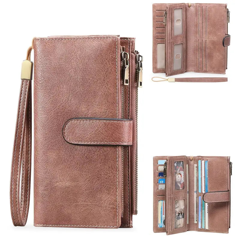 Portefeuille homme en cuir avec dragonne Ultra pratique, grande capacité et fermeture zippée sécurisée