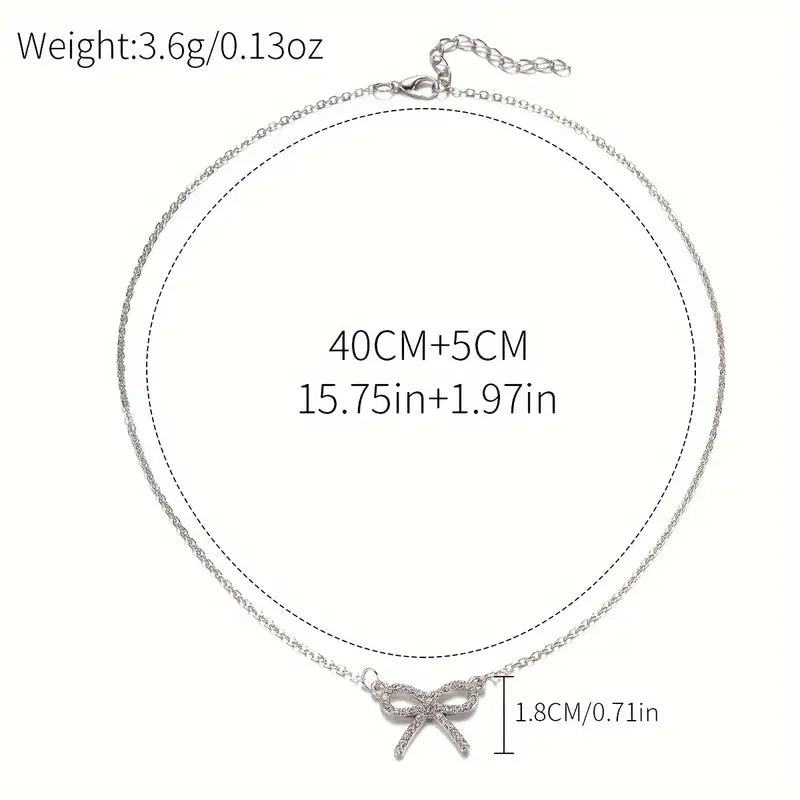 Collier Fin Doré avec Pendentif Nœud Strass – Bijou Élégant pour Soirée, Mariage et Accessoires de Fête