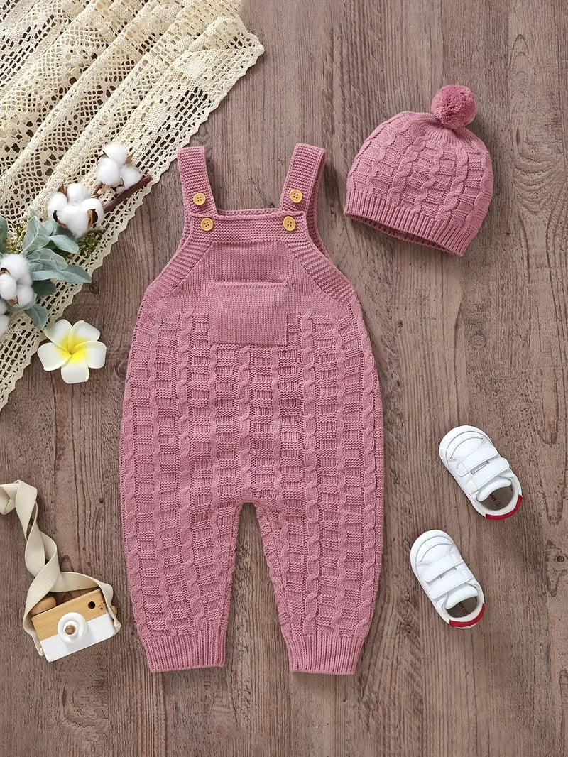 Ensemble tricot bébé avec bonnet – Salopette chaude et confortable
