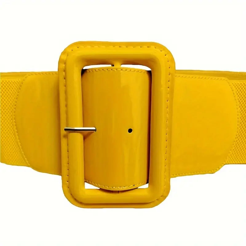 Ceinture femme large élastique jaune – Accessoire tendance avec boucle rectangulaire