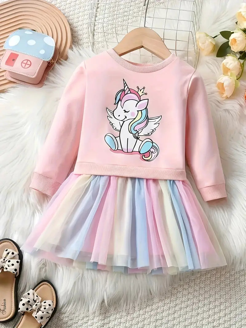 Robe fille licorne blanche avec jupe tutu arc-en-ciel – Tenue féérique et colorée