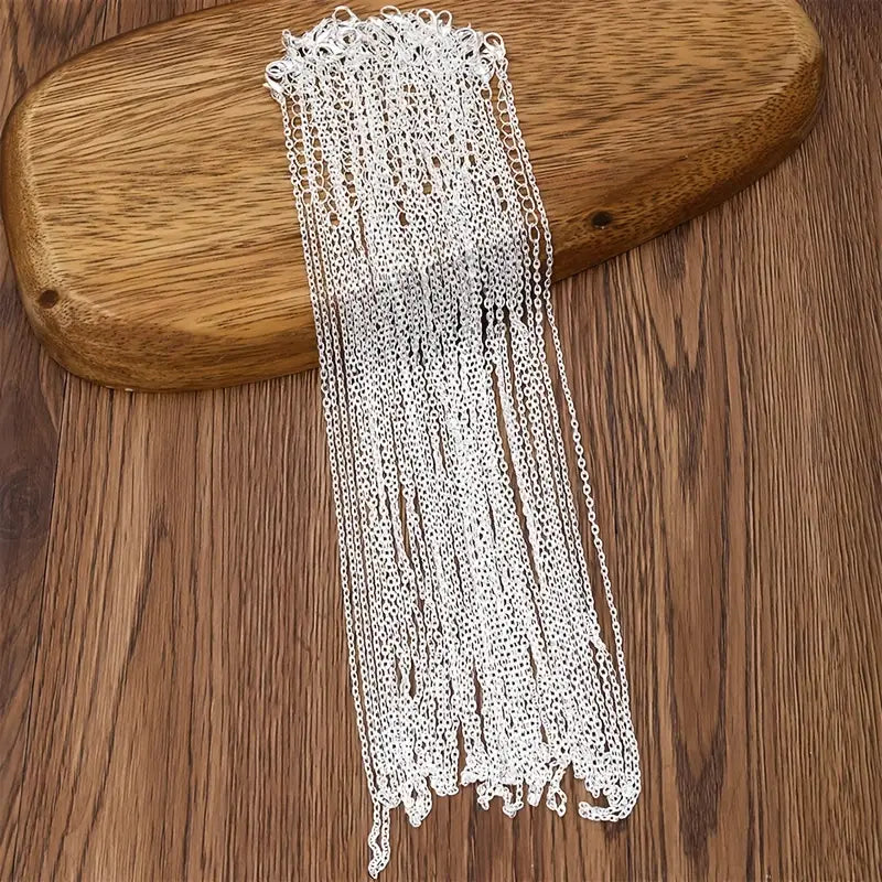 Lot de 50 Chaînes Argentées avec Fermoir – Chaînes Collier DIY pour Fabrication de Bijoux & Perles