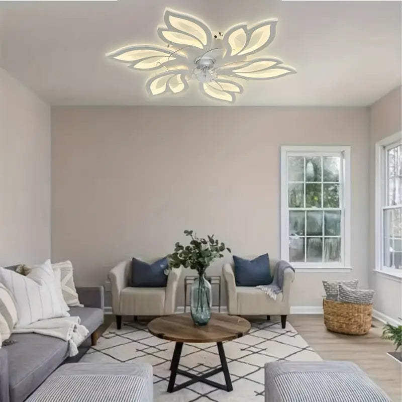 Ventilateur de Plafond LED Design Floral avec Éclairage Intégré – Silencieux et Élégant pour Salon Moderne