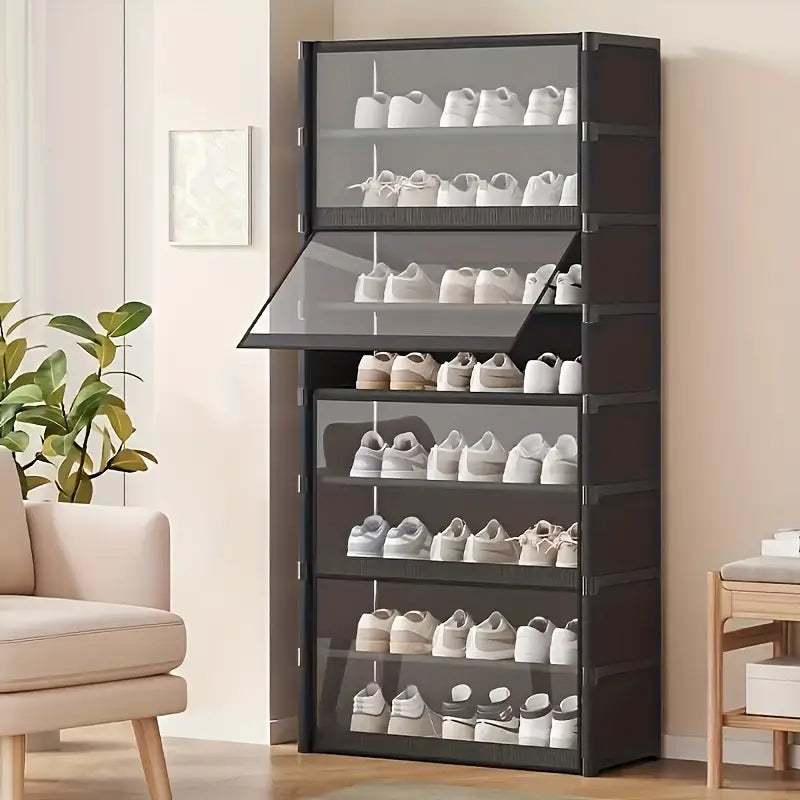 Meuble de Rangement à Chaussures avec Porte Transparente – Organisateur Empilable pour Boutique et Dressing