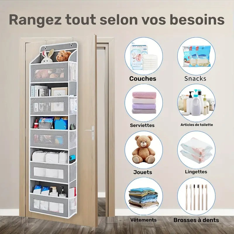 Organisateur Mural de Porte pour Chambre Bébé – Rangement Suspendu Polyvalent à Poches