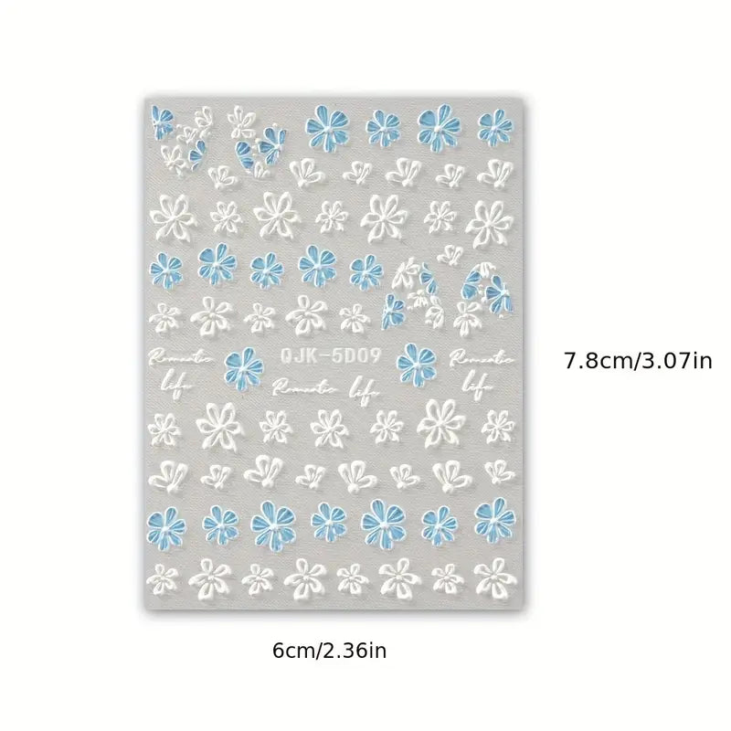 Stickers Nail Art Fleurs 3D – Décorations Ongles Autocollantes pour Manucure Florale Élégante