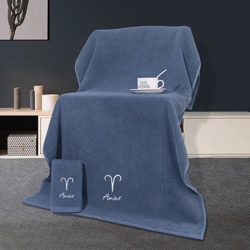 Lot Serviette Bain + Visage Coton Doux Signe Astrologique 100% Cotton