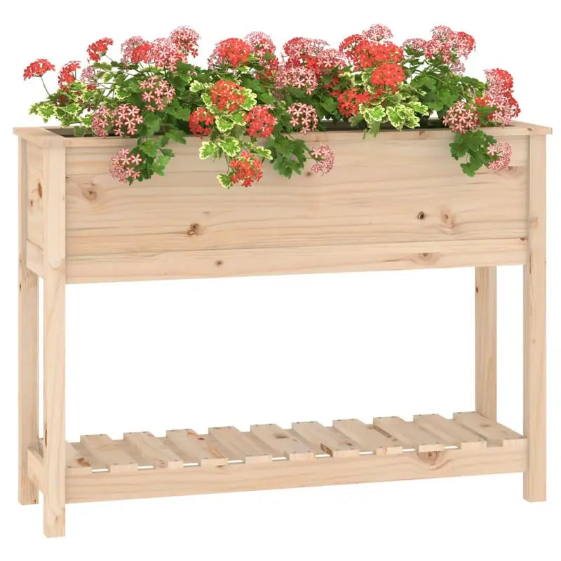Jardinière Surélevée en Bois Naturel Bac à Fleurs Extérieur avec Étagère de Rangement
