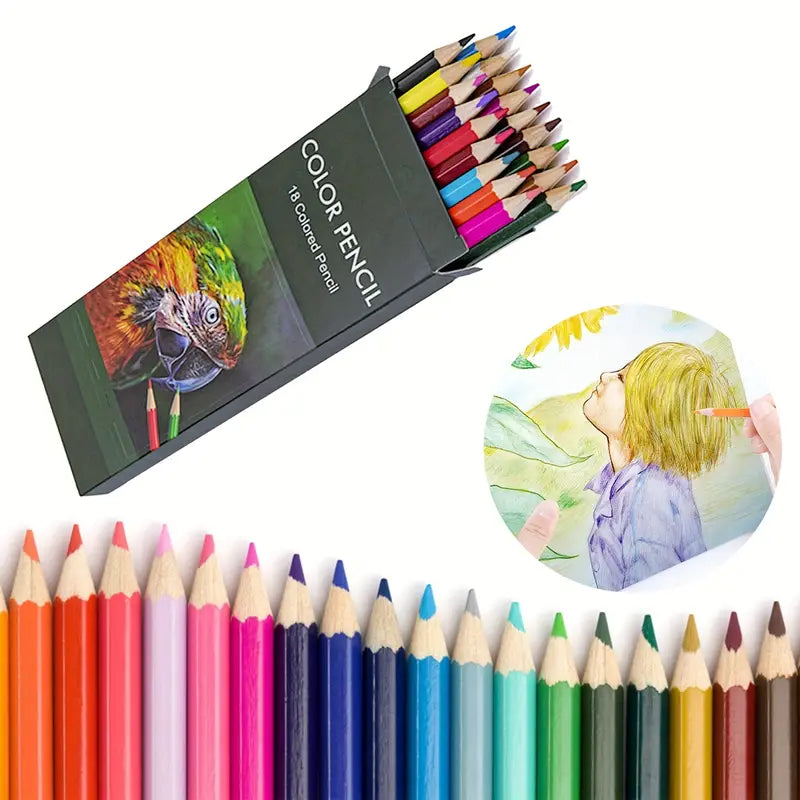 Boîte de 18 Crayons de Couleur Intenses – Idéal pour Dessin, Croquis et Coloriage Artistique