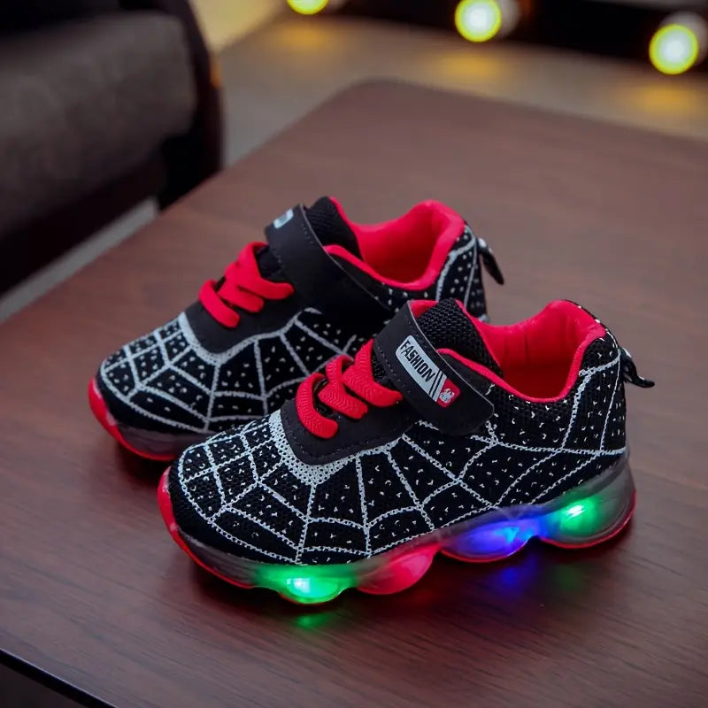 Chaussures bébé garçon lumineuses rouges – Baskets respirantes avec semelle LED et scratch