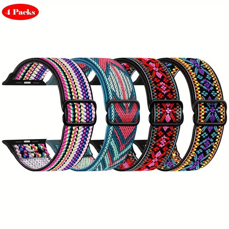 Lot de 4 Bracelets Nylon Réglables pour Apple Watch – Confort, Style & Durabilité au Quotidien