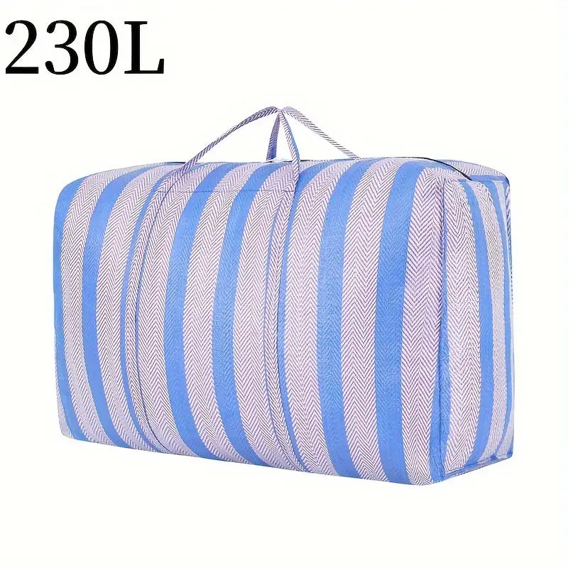 Sac de Rangement XXL 120L à Rayures – Grand Sac de Stockage Résistant pour Vêtements, Couvertures et Déménagement