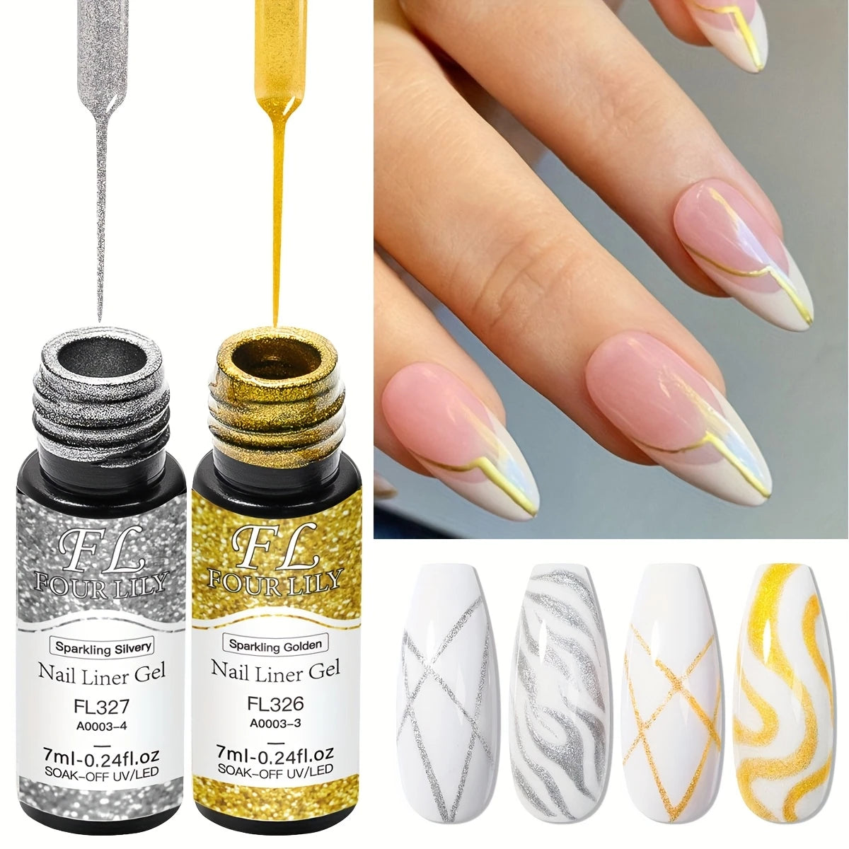 Gel Liner Argenté Pailleté – Nail Art Précis et Brillant | Vernis à Ongles UV/LED