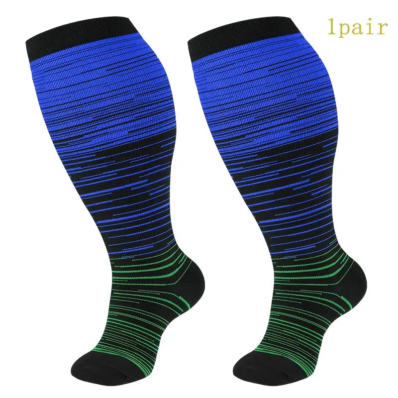 Chaussettes hautes de compression homme – Sport, course et voyage, motifs colorés dynamiques