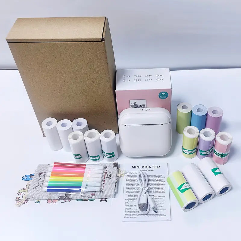 Mini imprimante thermique portable avec papiers autocollants – Idéal pour étiquettes, journaling, notes et organisation