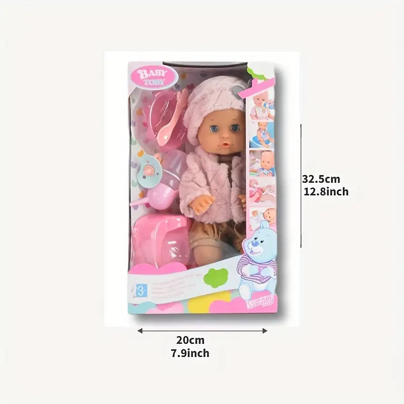 Poupée bébé réaliste 30 cm aux yeux bleus – Habillée en tenue d’hiver rose avec bonnet et chaussons