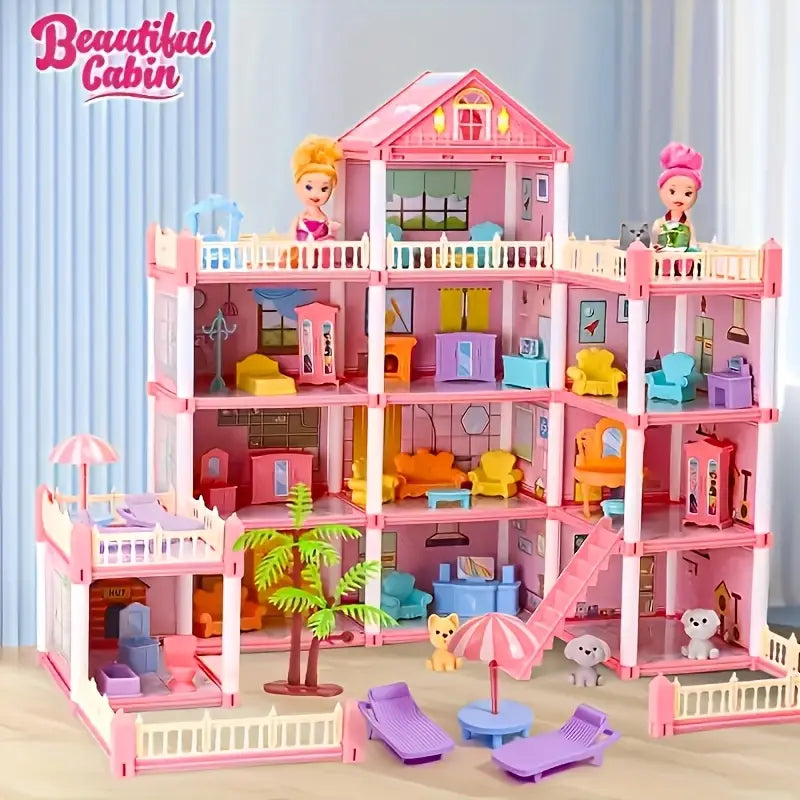 Maison de Poupées XXL à 3 Étages avec Meubles et Figurines – Villa de Jeu pour Enfants