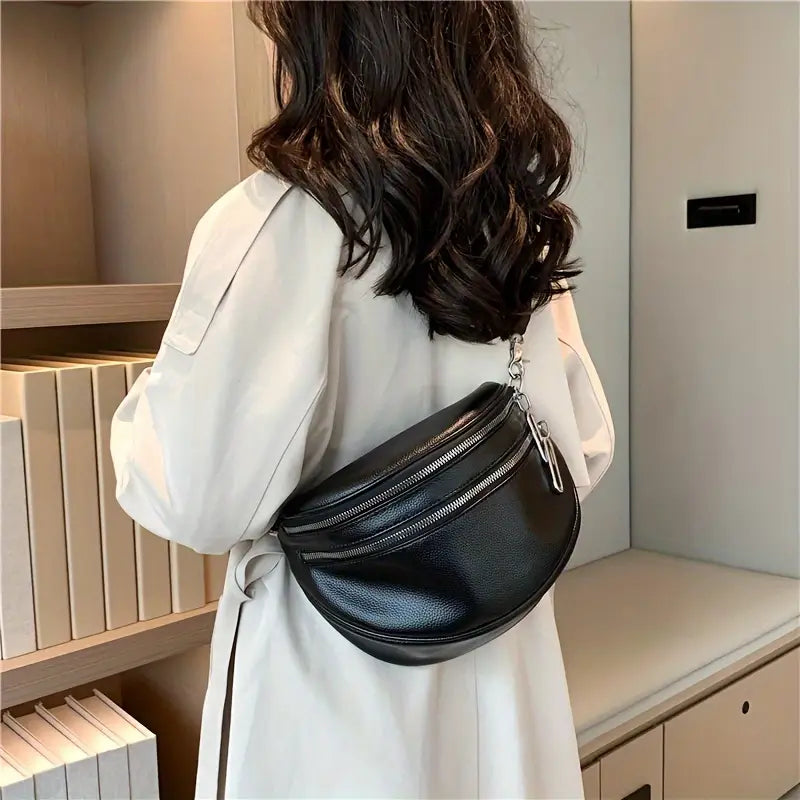 Sac Porté Épaule Femme Marron en Simili Cuir avec Double Fermeture Éclair – Pratique et Tendance