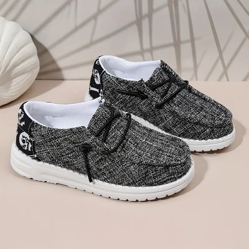 Mocassins garçon sans lacets gris et noir – Chaussures légères confortables avec semelle blanche