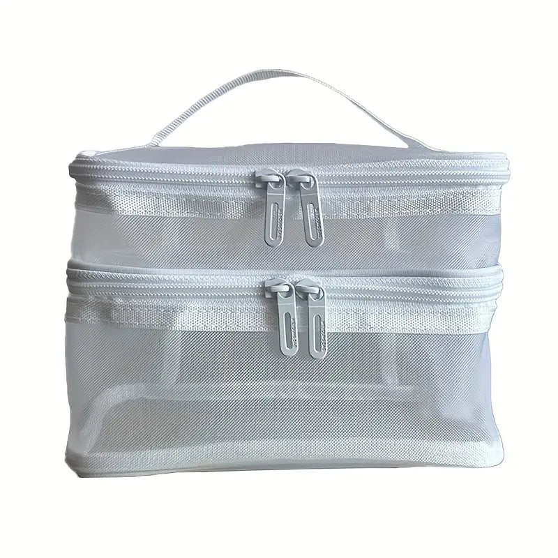 Trousse de maquillage noire à double compartiment Organiseur cosmétique grande capacité en maille respirante