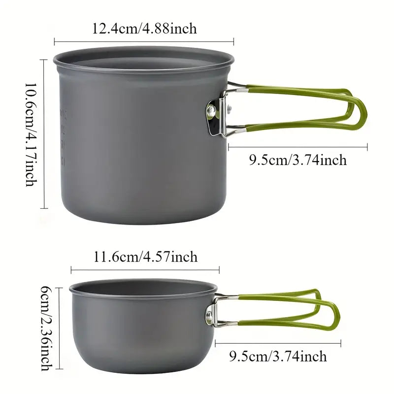 Kit ustensiles de camping léger – Popote en aluminium avec couverts pliables et sac de transport