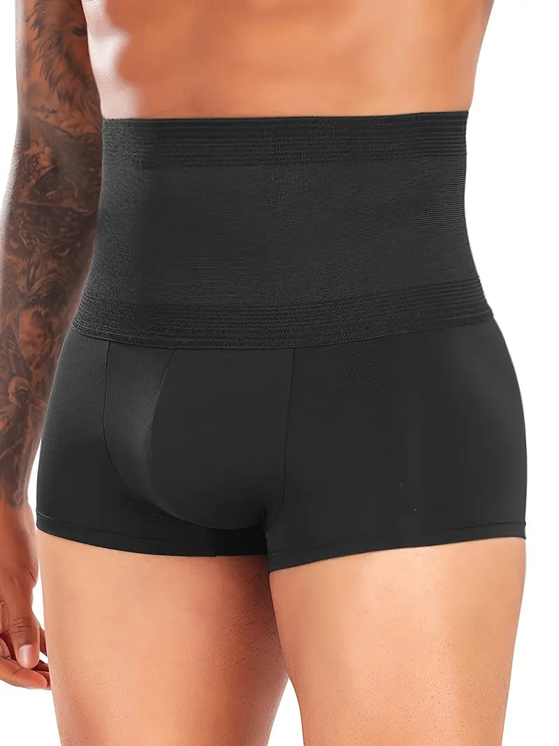 Boxer Homme Amincissant Taille Haute Noir - Compression Ciblée Abdomen et lissage Silhouette Discret