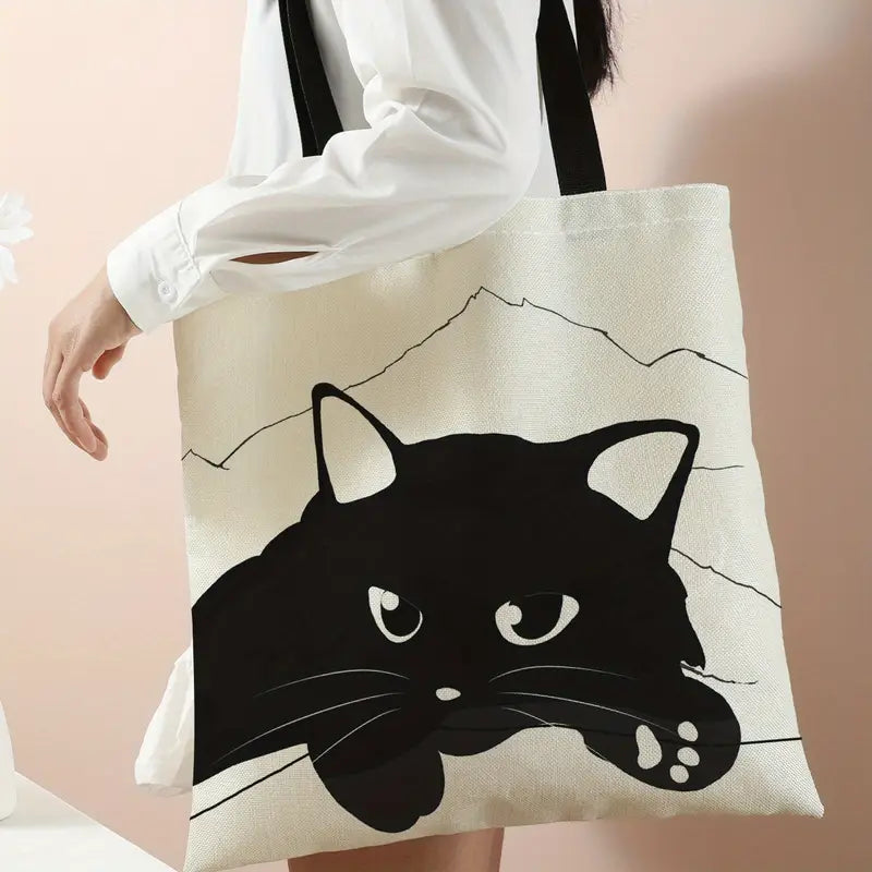 Sac cabas femme motif chat noir – Tote bag tendance et élégant