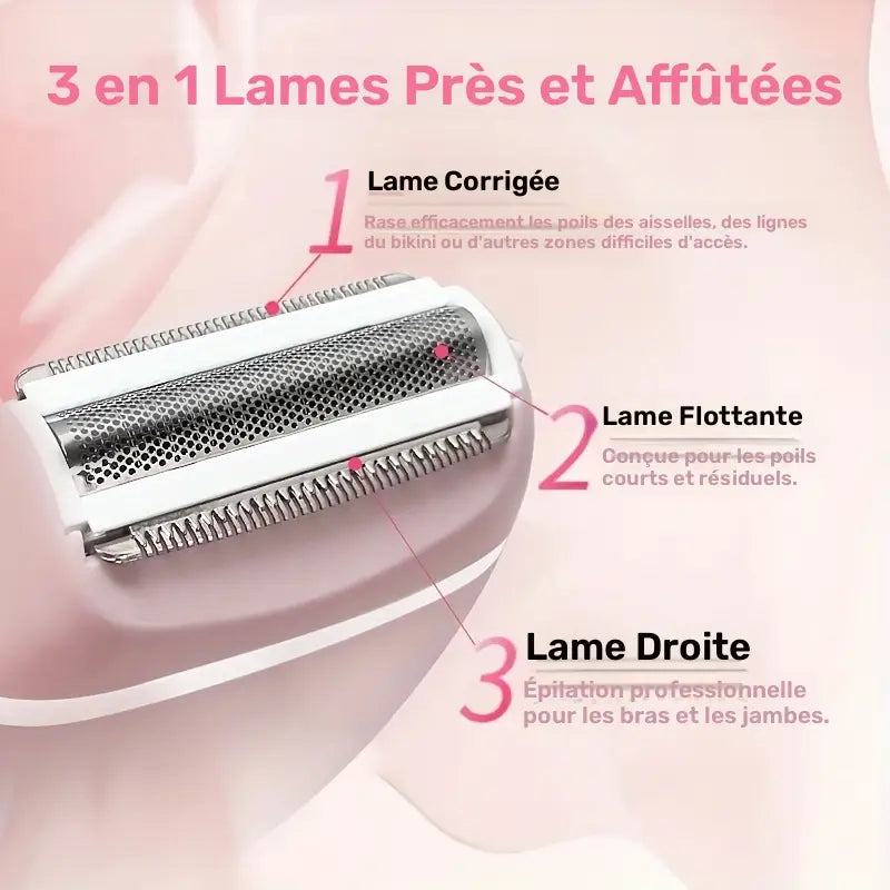 Rasoir Électrique Femme – Épilateur Rechargeable Sans Douleur pour Jambes, Aisselles et Bikini