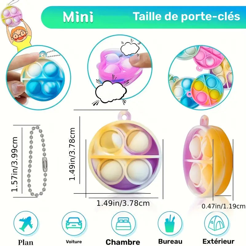 Lot de 48 Porte-clés Enfant Pop It – Jouets Antistress Sensoriels Colorés en Silicone