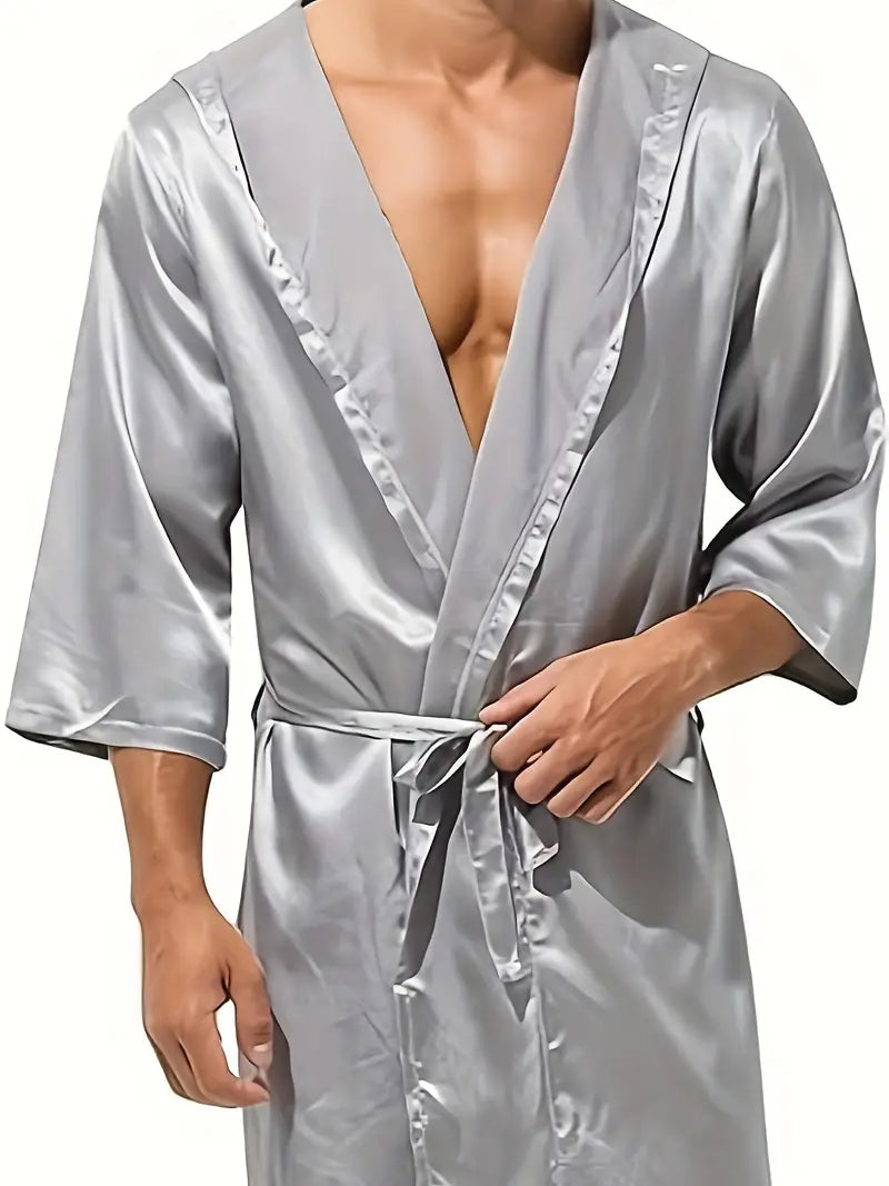 Peignoir sexy homme en satin – Kimono court brillant avec ceinture, Élégance & séduction