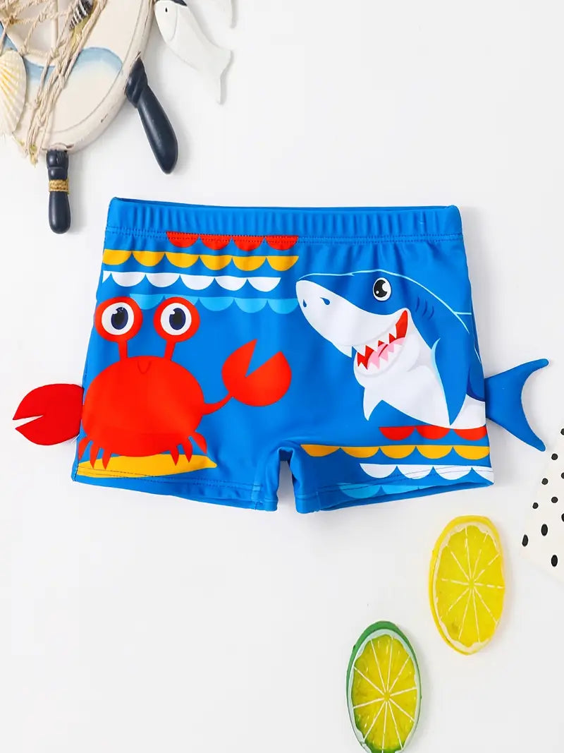 Maillot de bain garçon bleu avec motif requin et crabe – Short de bain amusant et confortable pour l’été