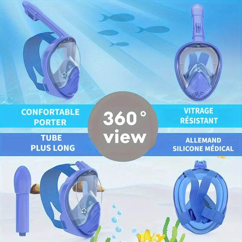Masque de plongée intégral enfant avec tuba – Système anti-buée et anti-fuite pour snorkeling
