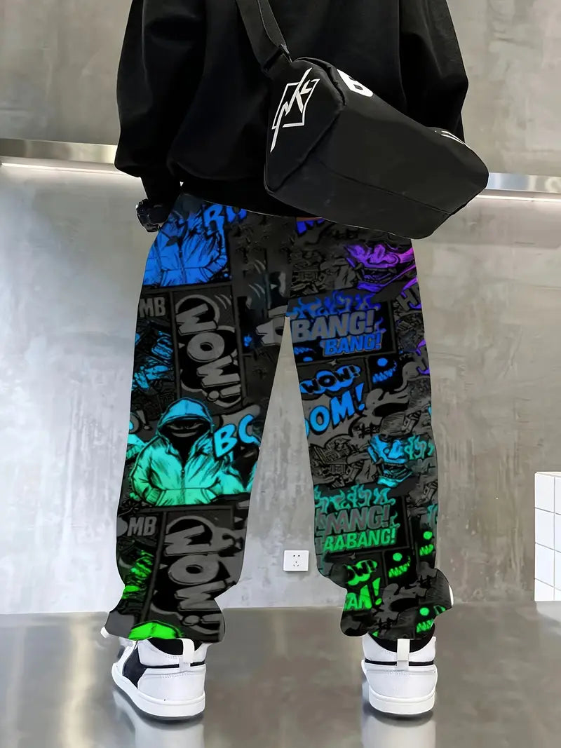 Pantalon Garçon Streetwear Imprimé Comics – Pantalons Enfant Mode Décontractée et Tendance Hip-Hop