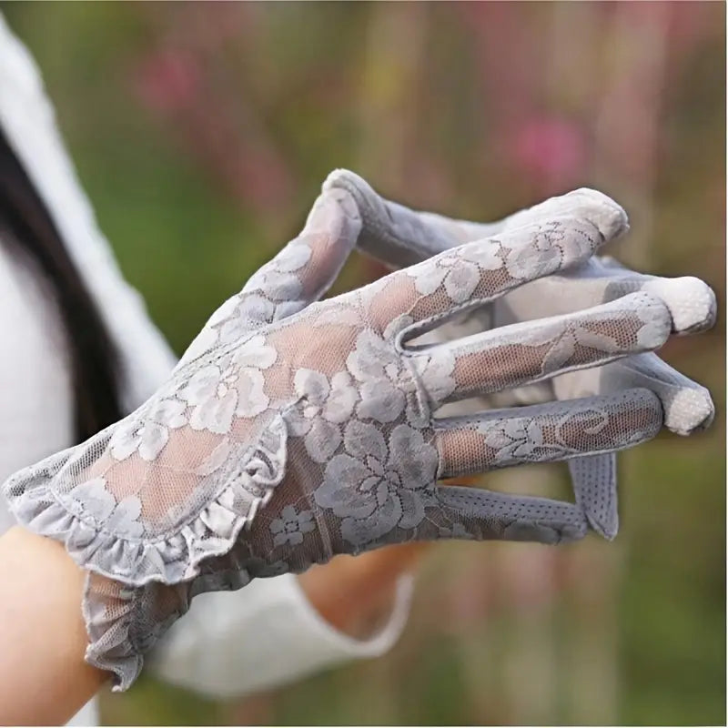 Gants femme en dentelle grise élégante – Accessoire chic pour mariage et cérémonies