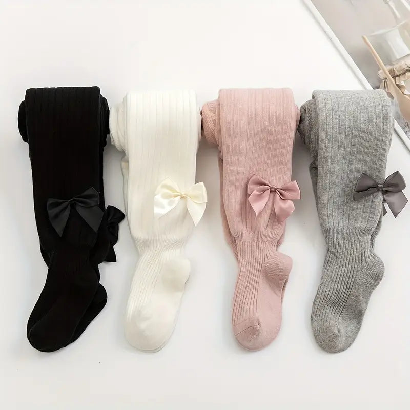 Collants Fille Côtelés avec Nœud – Pantalons Chauds et Élégants pour l’Hiver