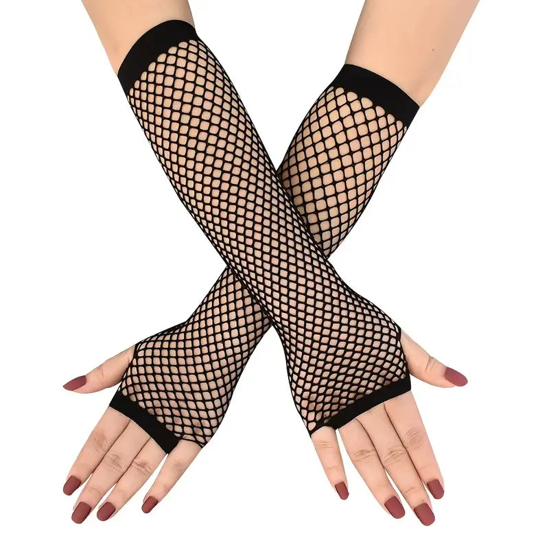 Gants résille noirs femme – Accessoire de costume rétro, soirée déguisée et cosplay