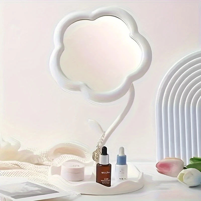 Miroir de Maquillage Fantaisie en Forme de Fleur – Design Original avec Support et Plateau de Rangement