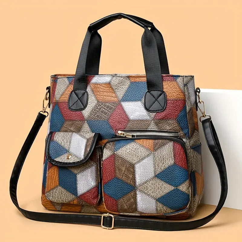 Sac à main femme patchwork multicolore  Style géométrique moderne et tendance